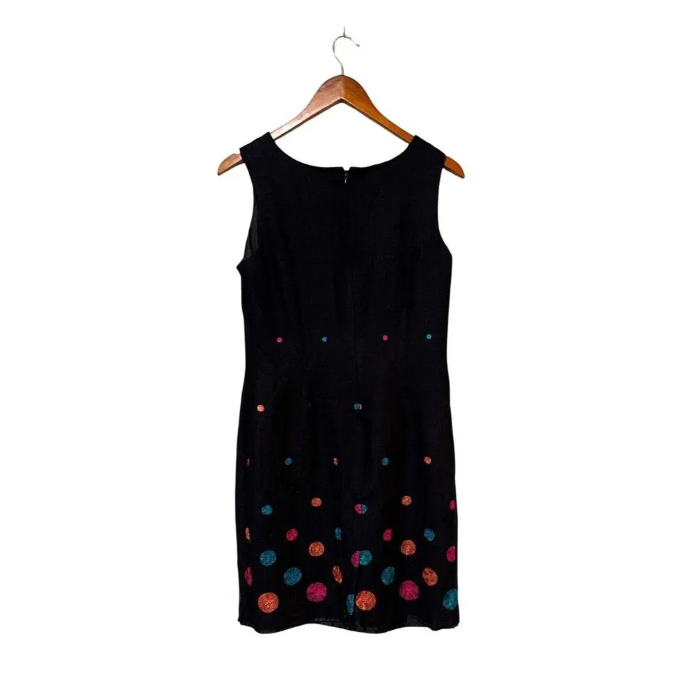 Black Sleeveless John Roberts Dress With Multicolor Polka Dot Embroidery Size 10 - Picture 2 of 6